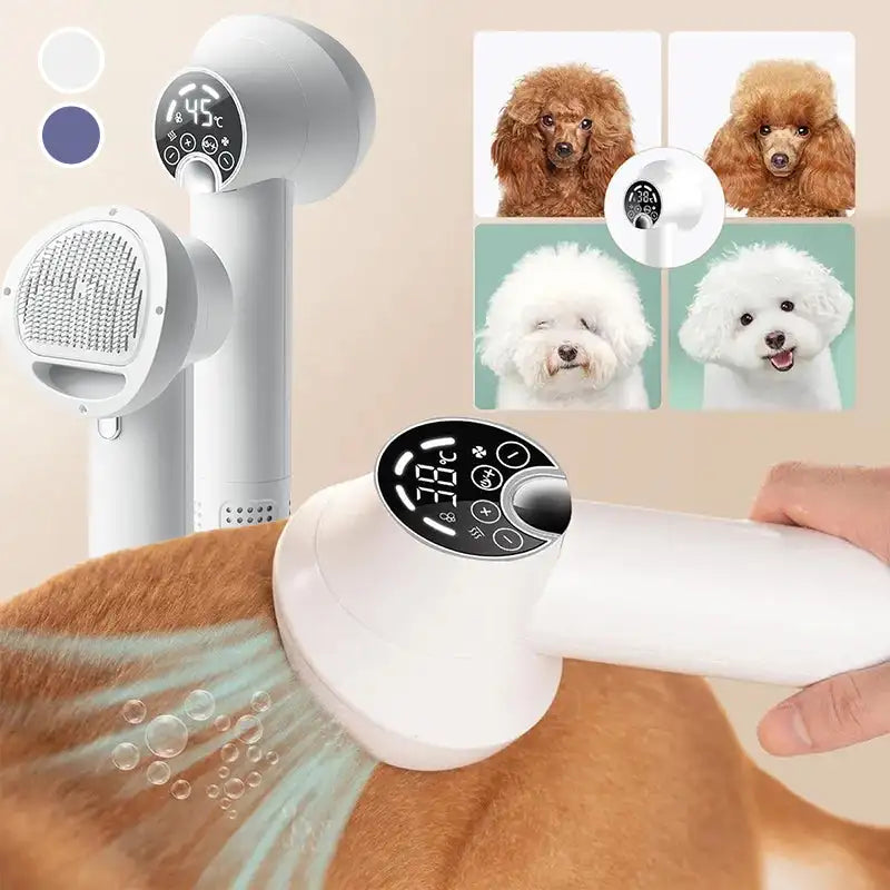 2-in-1 Low Noise Pet Hair Dryer for Dogs Cats 4-Gear with Slicker Brush&LED Display Intelligent Temperature Control Pet Supplies